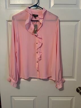 NWT J.Crew Pink Ruffle-Front Button Down Blouse